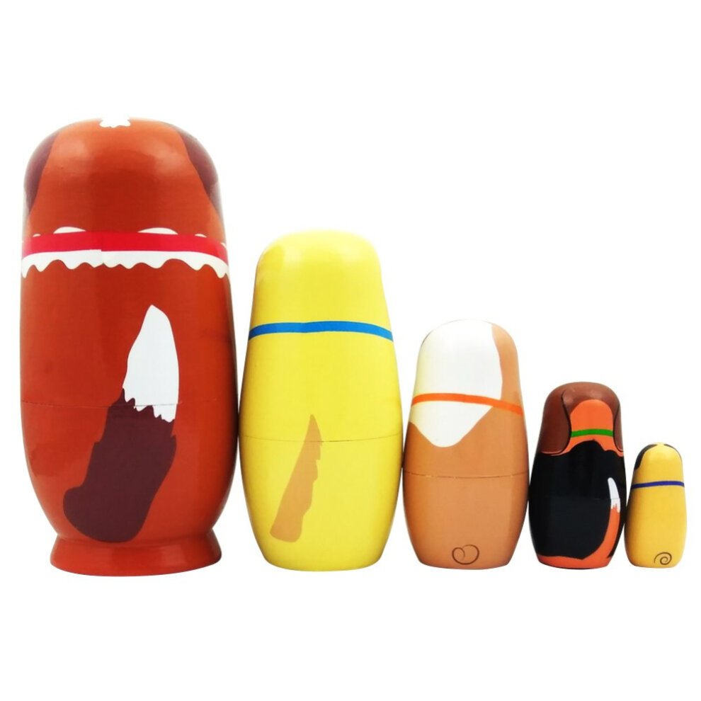 5Pcs/Set Cute Cartoon Dog Russian Nesting Dolls Matryoshka Wooden Handmade Toy