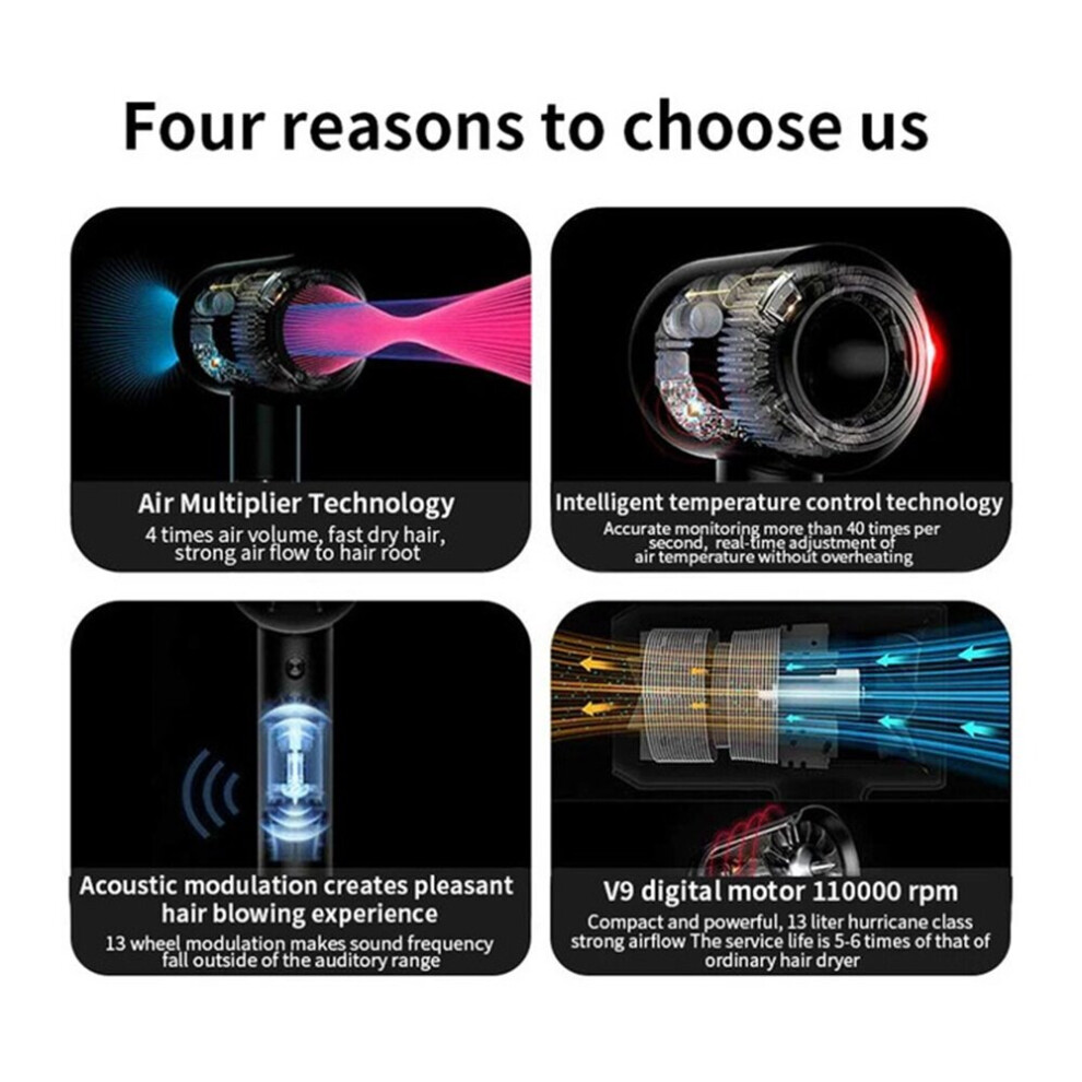 (Rose) Supersonic Hair Dryer Professional Salon Powerful Quick Drying Ionic Hairdryer 5in1 Set Includes FlyAway Attachment