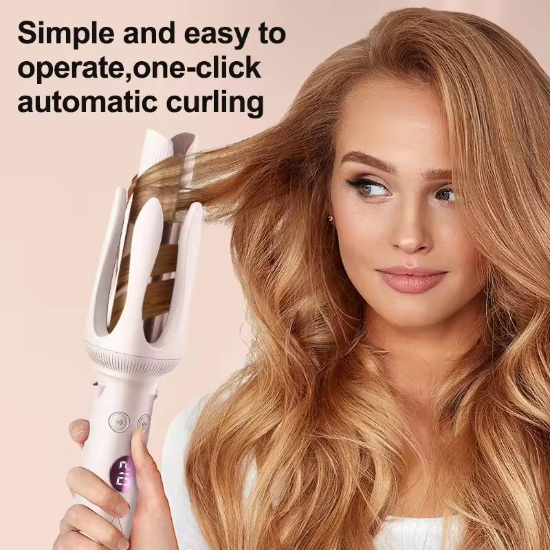 (Pink) Hair Curler Rotating Curling Tongs Curling Iron Auto Curler Ceramic Professional Hair Curler Electric Curling Iron 6 Levels of Temperature Adjustment