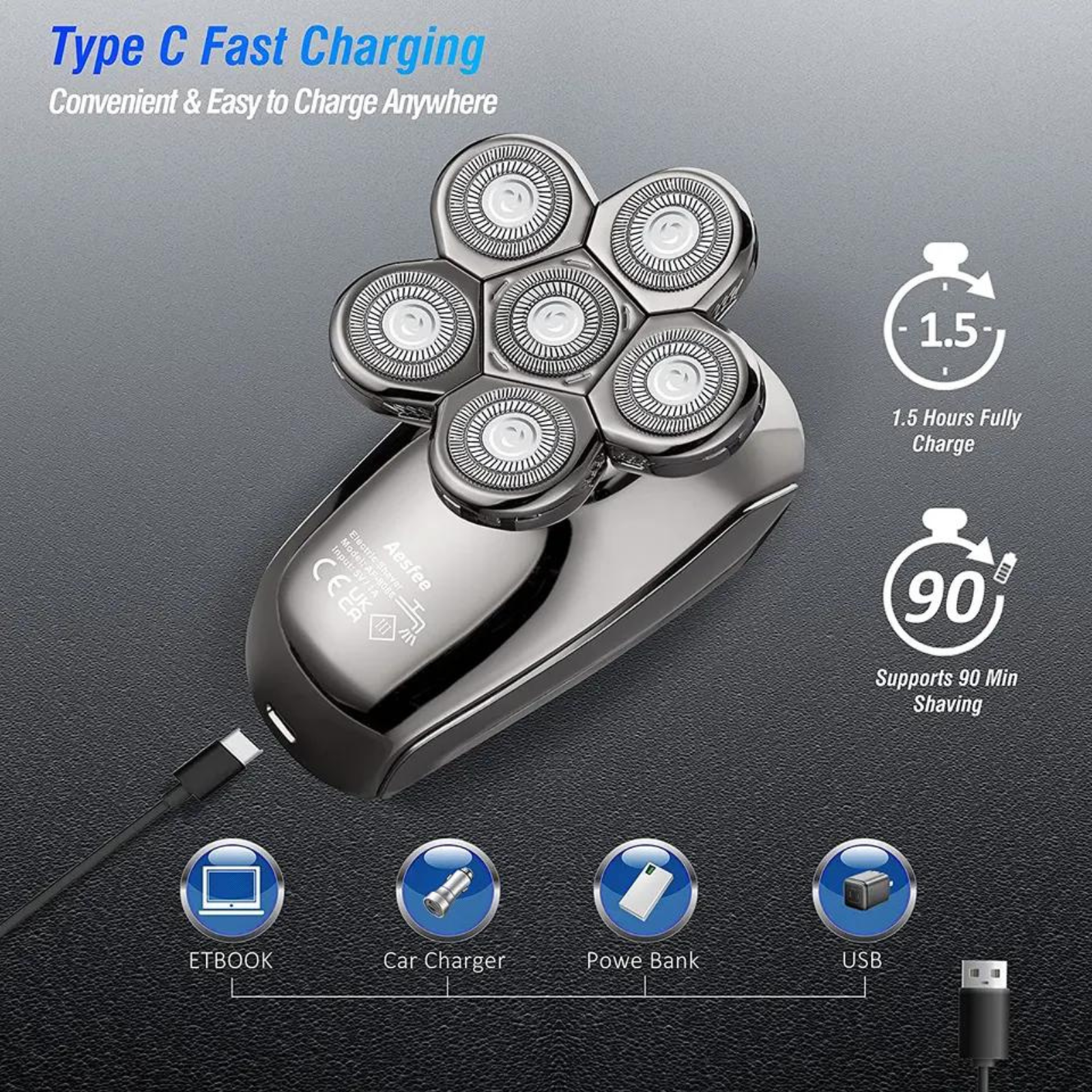 Head Shavers for Men Electric Razor 6 in 1 Hair Bald Head Shaver Cordless LED Trimmer Electric Shavers Waterproof Wet Dry Rotary Shaver Grooming Kit.