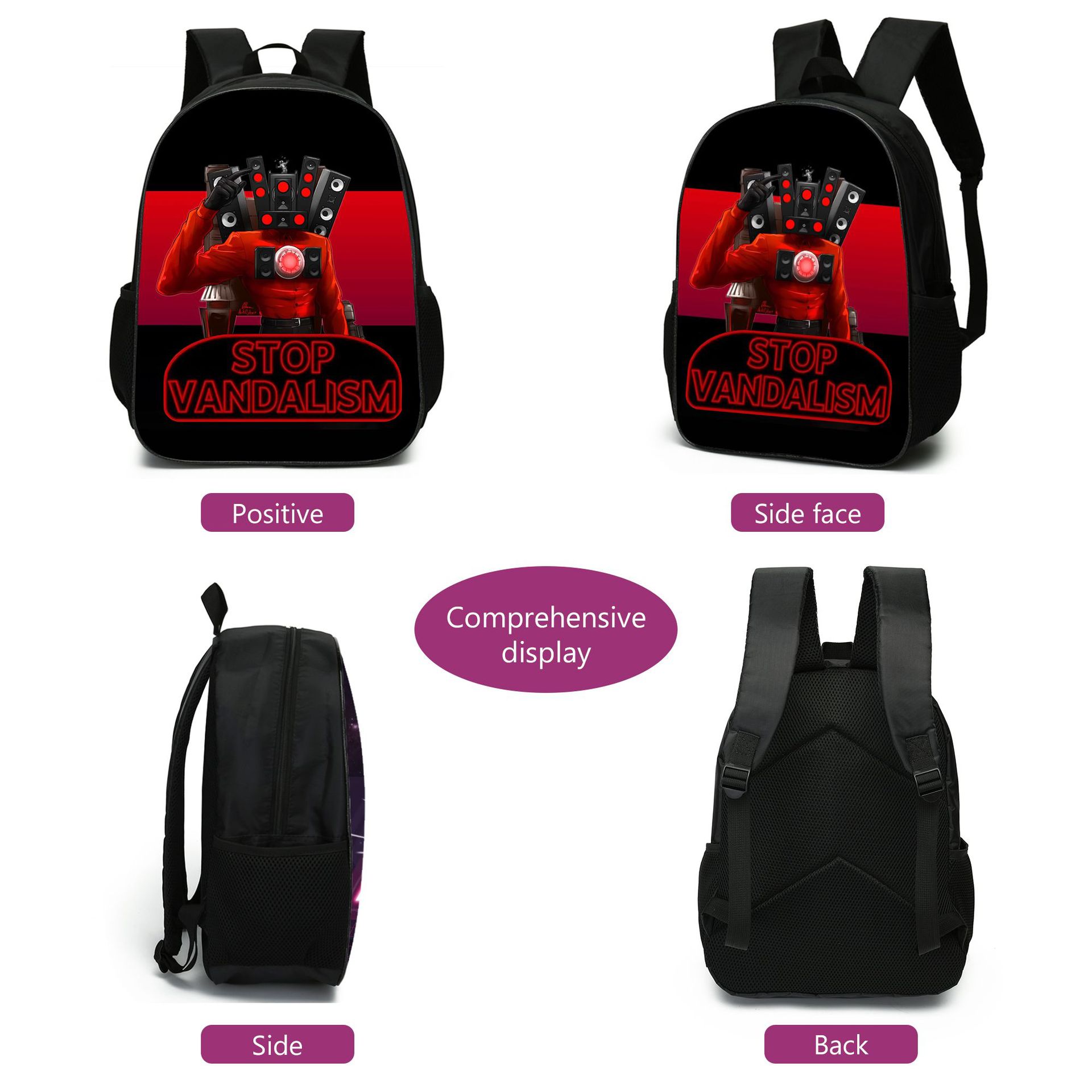 (Style A) Skibidi Toilet Student School Bag Backpack Lunch Bag Pencil Case Set Kids Gift