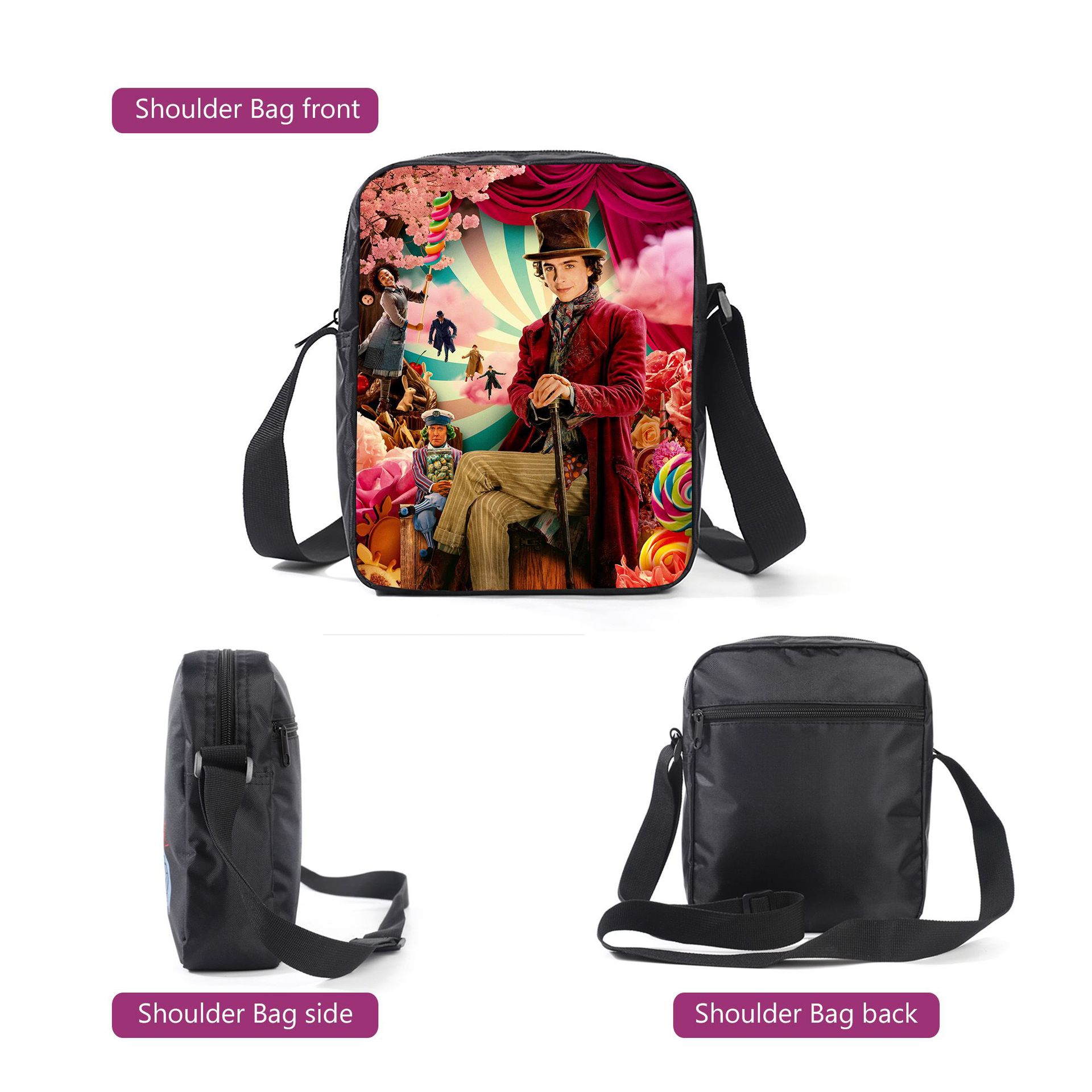 (Style A) Wonka Movie  Backpack Kids 3PCS School Bag Bookbag Bag  Lunch Bag Pencil Case Gift for kids