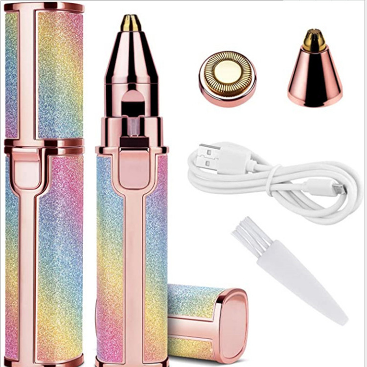 (Rainbow) 2-in-1 Rechargeable Hair Remover & Eyebrow Trimmer Portable Grooming Tool for Women