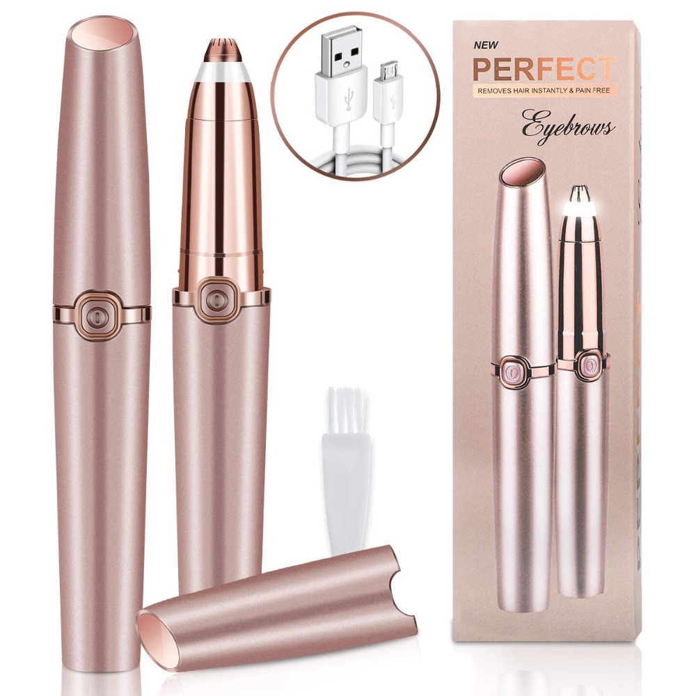 (White) USB Rechargeable Eyebrow Trimmer Precision Grooming Tool for Men and Women