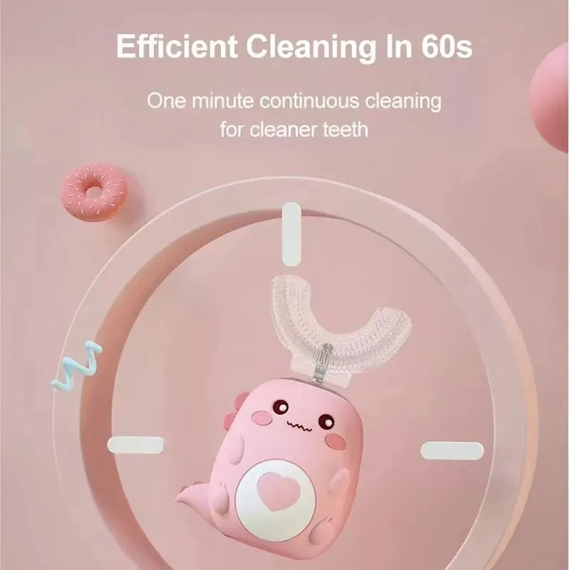 (7~12 years old green) Children Electric Toothbrush Food Grade Silicone Oral 360 Degree Automatic Usb Charging Smart Kids Ultrasonic Toothbrush U-Shaped Waterproof