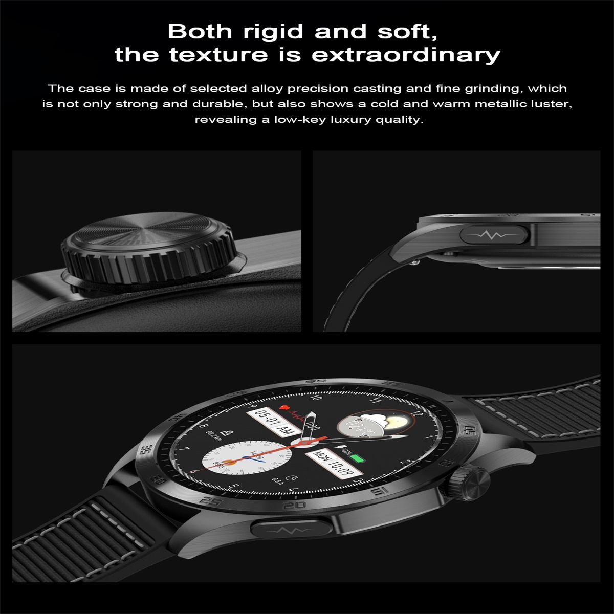 (Black Silicone) Men Smart Watch Blood Lipids Uric Acid ECG HD Screen Health Management Bluetooth Call Sports Fitness Tracker Waterproof Watches