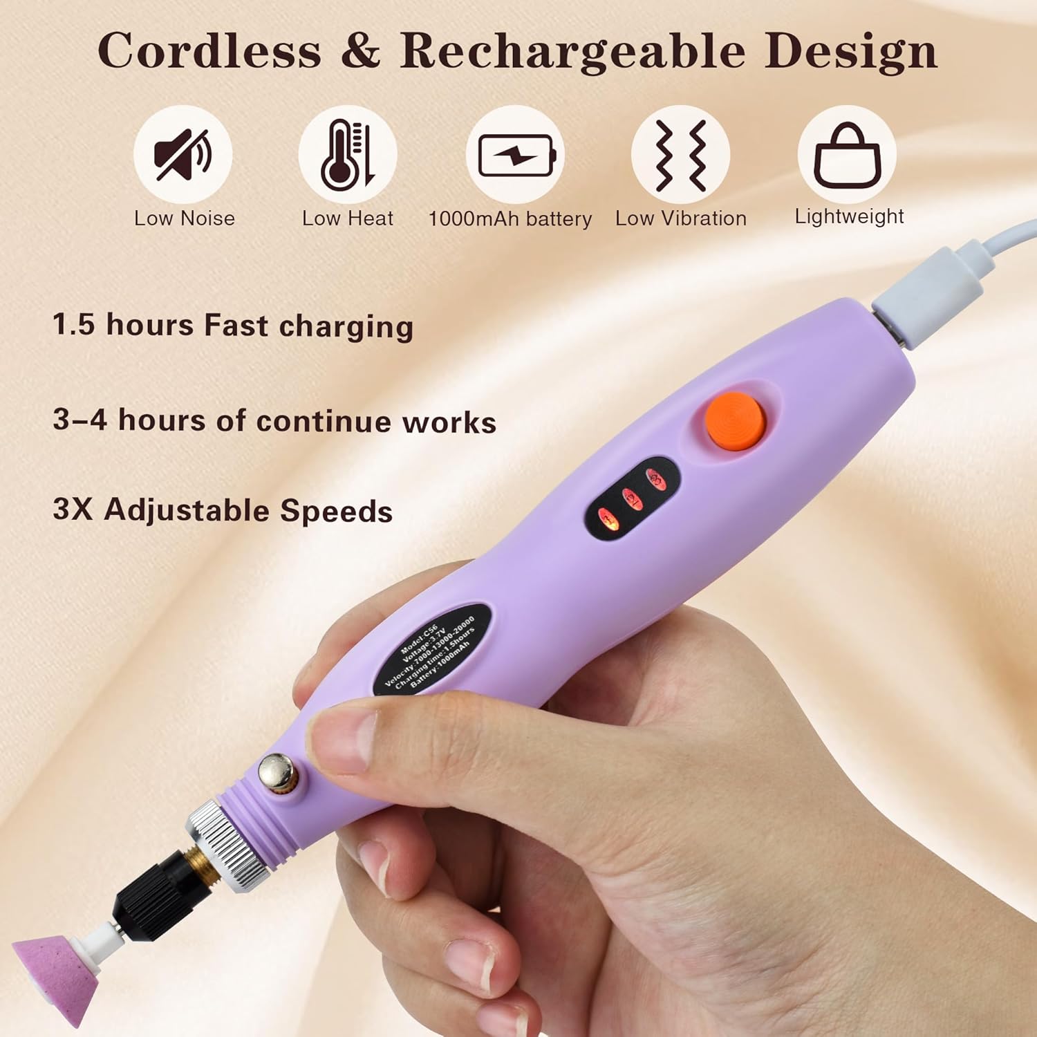 Electric Nail Files Rechargeable Nail Drill for Acrylic Nails Gel Remover Cordless Portable Manicure Pedicure
