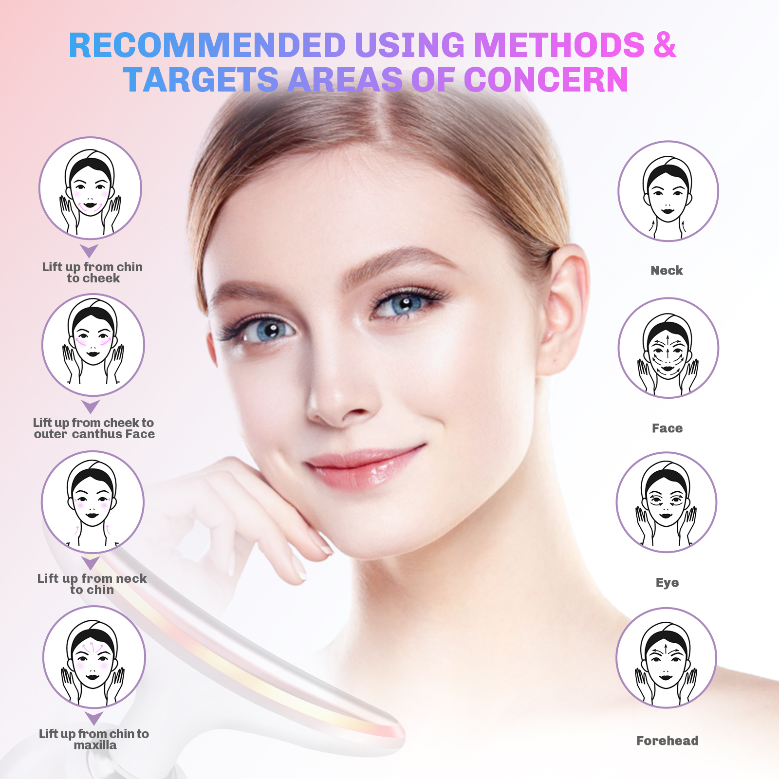 Neck Massager EMS Face Neck Lift Micro Current Beauty Device Vibration Facial Massager Red Light Therapy Double Chin Remover Skin Rejuvenation Tightening Anti Wrinkle