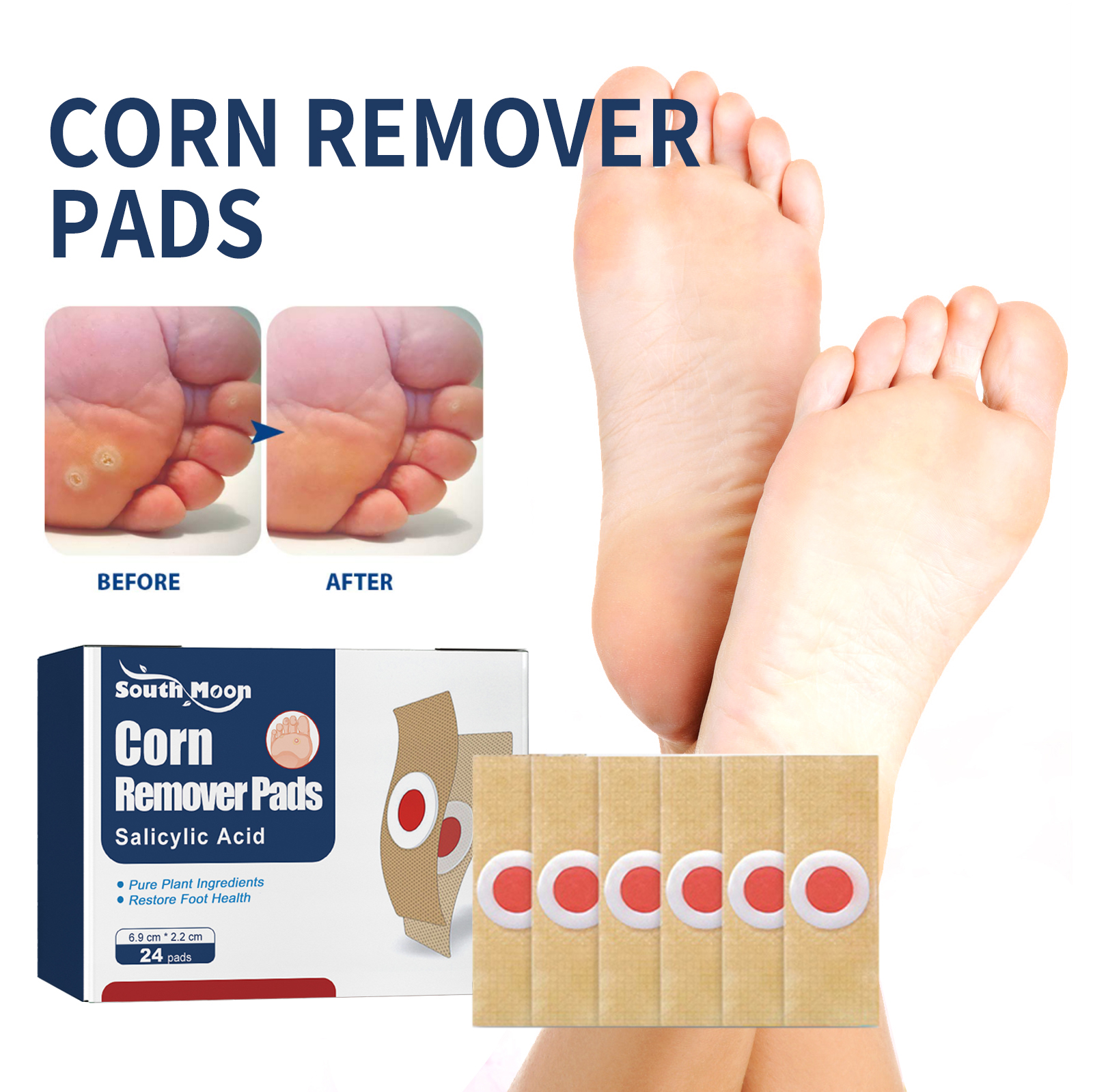 24Pcs Foot Toe Corn And Callus Removers Pads Self-Stick Adhesive Foot Cushion Corn Callus Remover Cushions Foot Care Patches