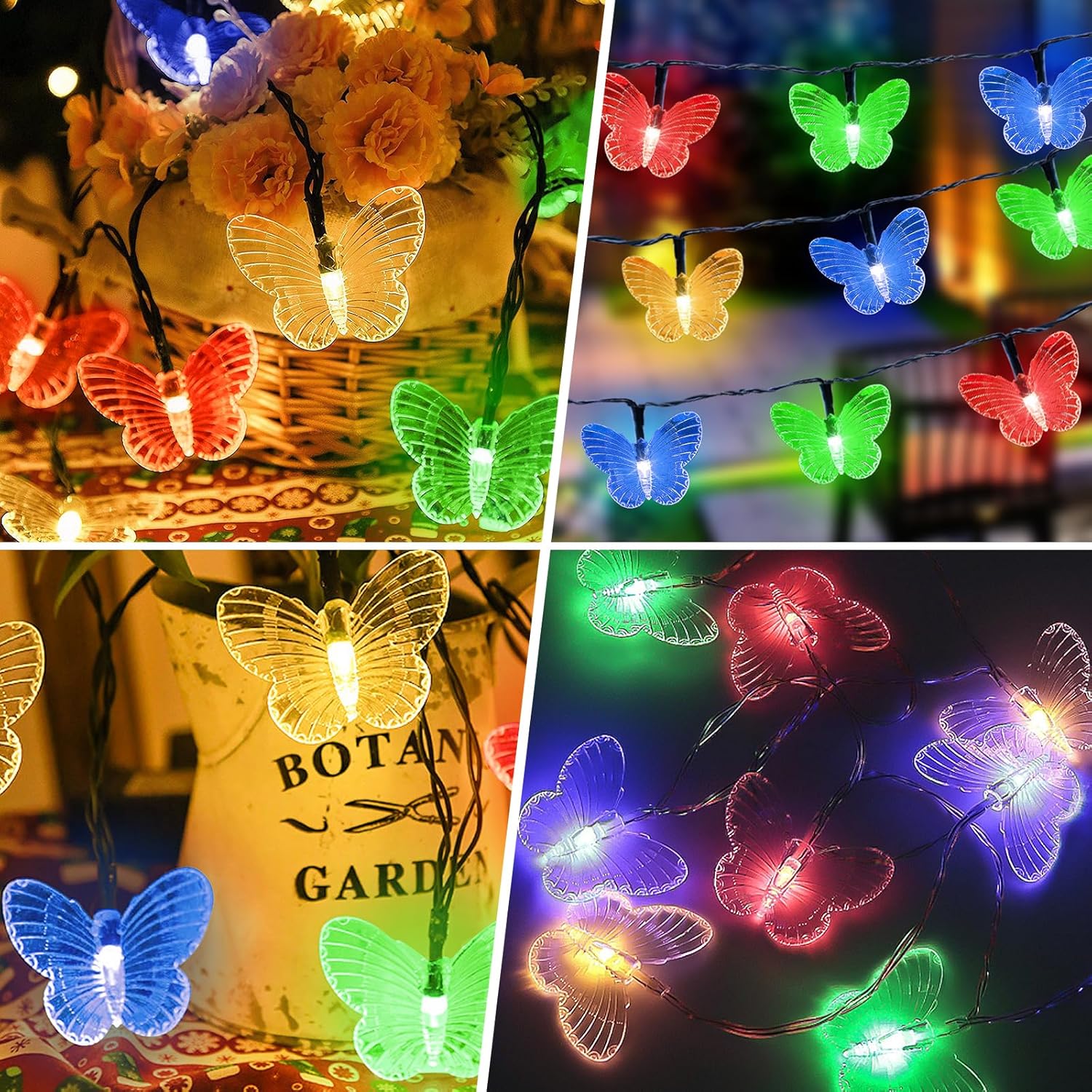Butterfly Solar String Lights 5M 20LED Solar Powered 8 Modes Decorative Light for Home Party Birthday Summer Garden Wedding Christmas Indoor Outdoor