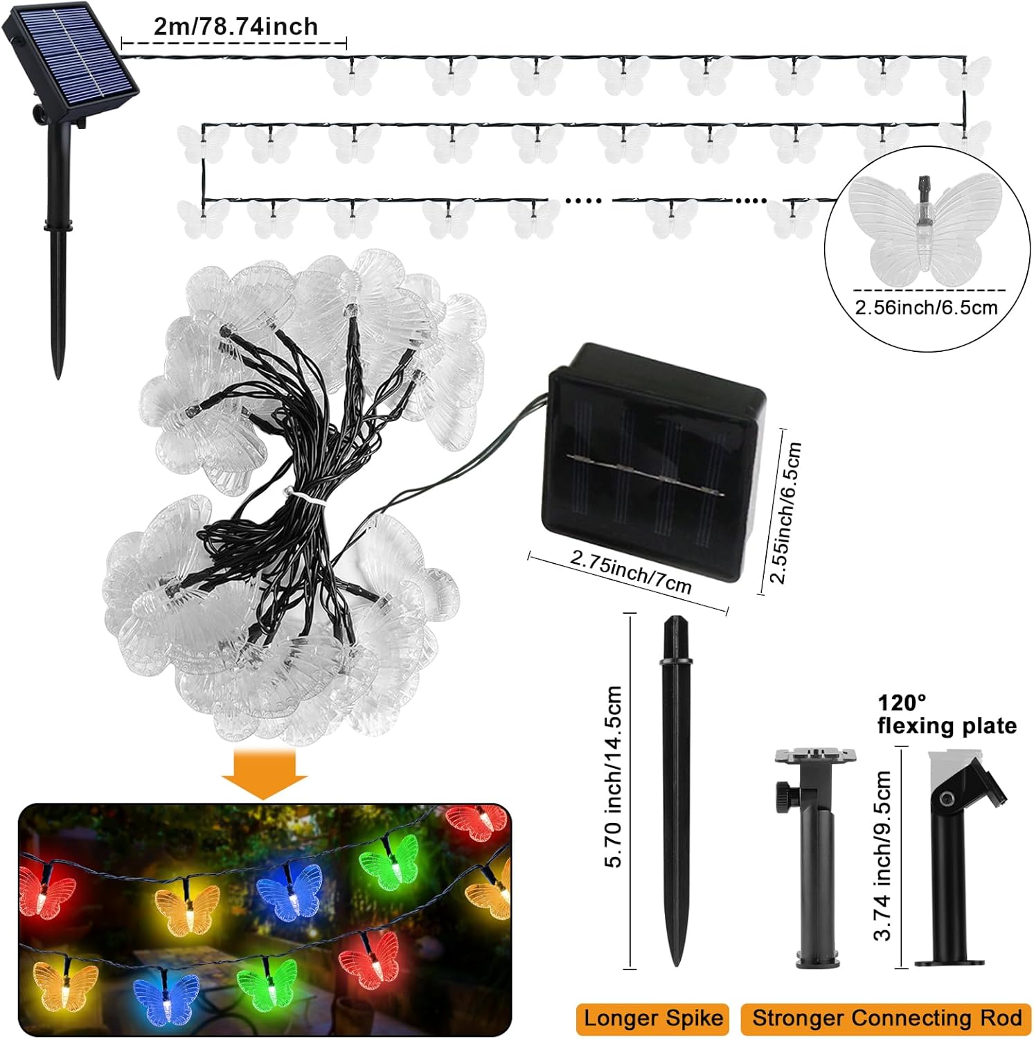 Butterfly Solar String Lights 5M 20LED Solar Powered 8 Modes Decorative Light for Home Party Birthday Summer Garden Wedding Christmas Indoor Outdoor