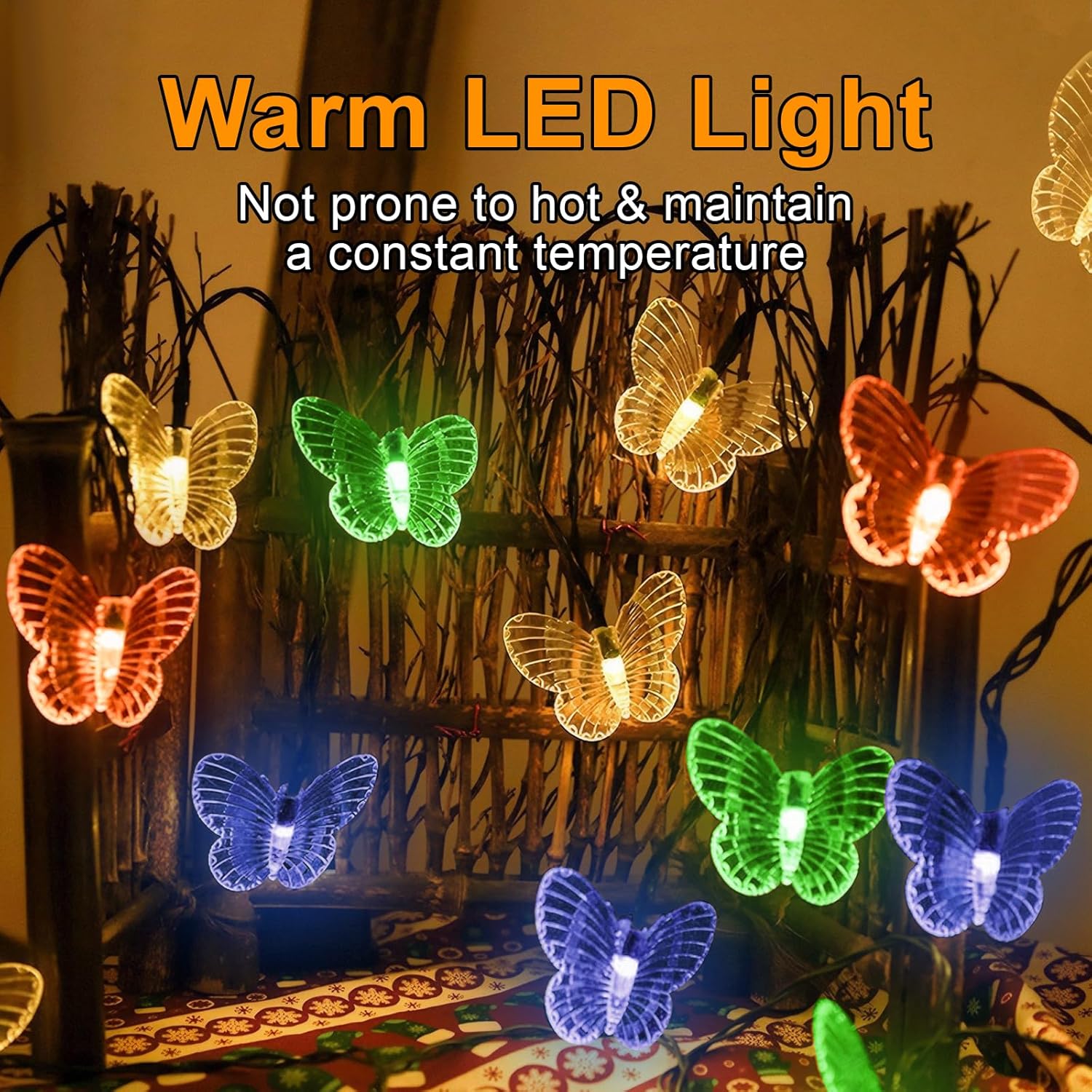 Butterfly Solar String Lights 5M 20LED Solar Powered 8 Modes Decorative Light for Home Party Birthday Summer Garden Wedding Christmas Indoor Outdoor