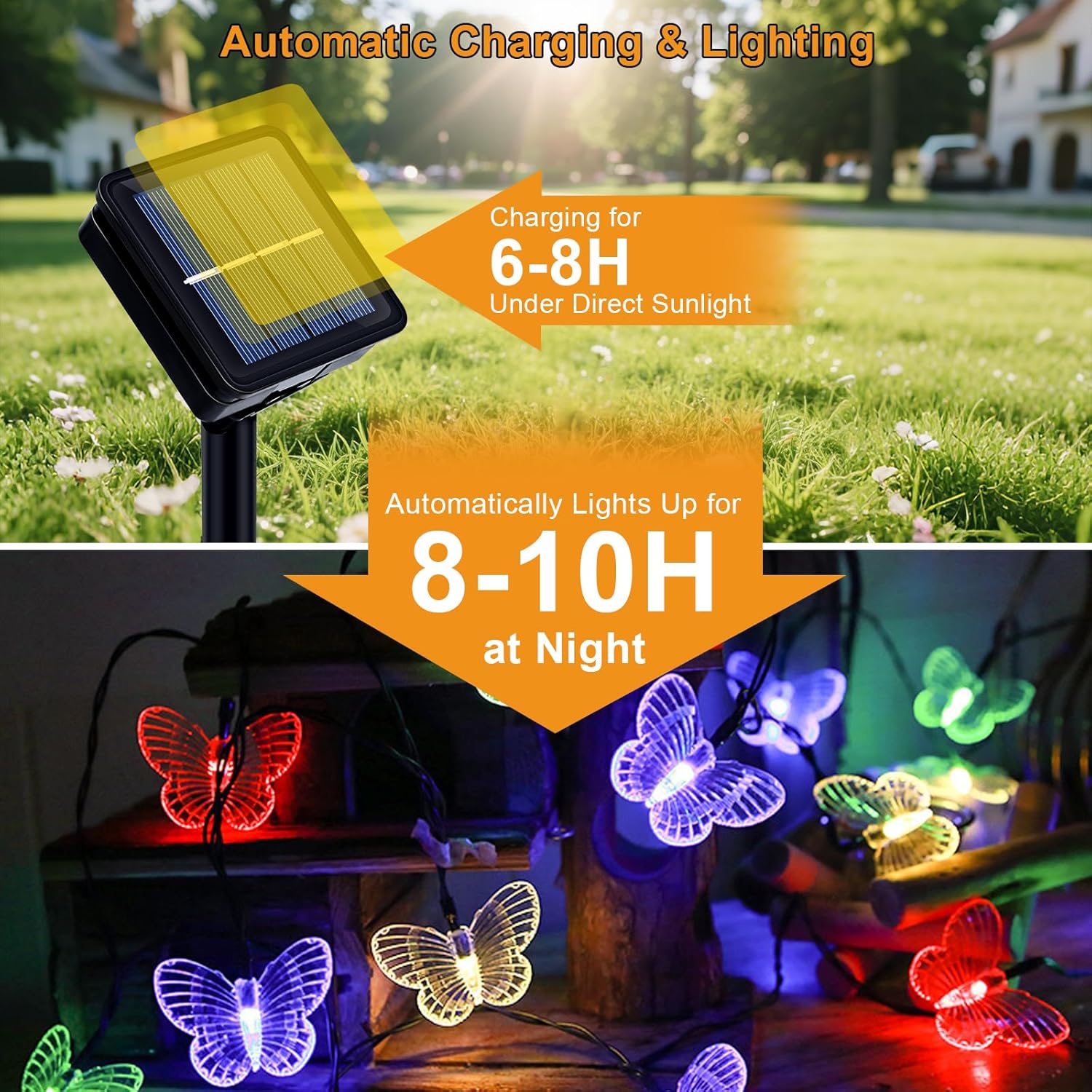 Butterfly Solar String Lights 5M 20LED Solar Powered 8 Modes Decorative Light for Home Party Birthday Summer Garden Wedding Christmas Indoor Outdoor