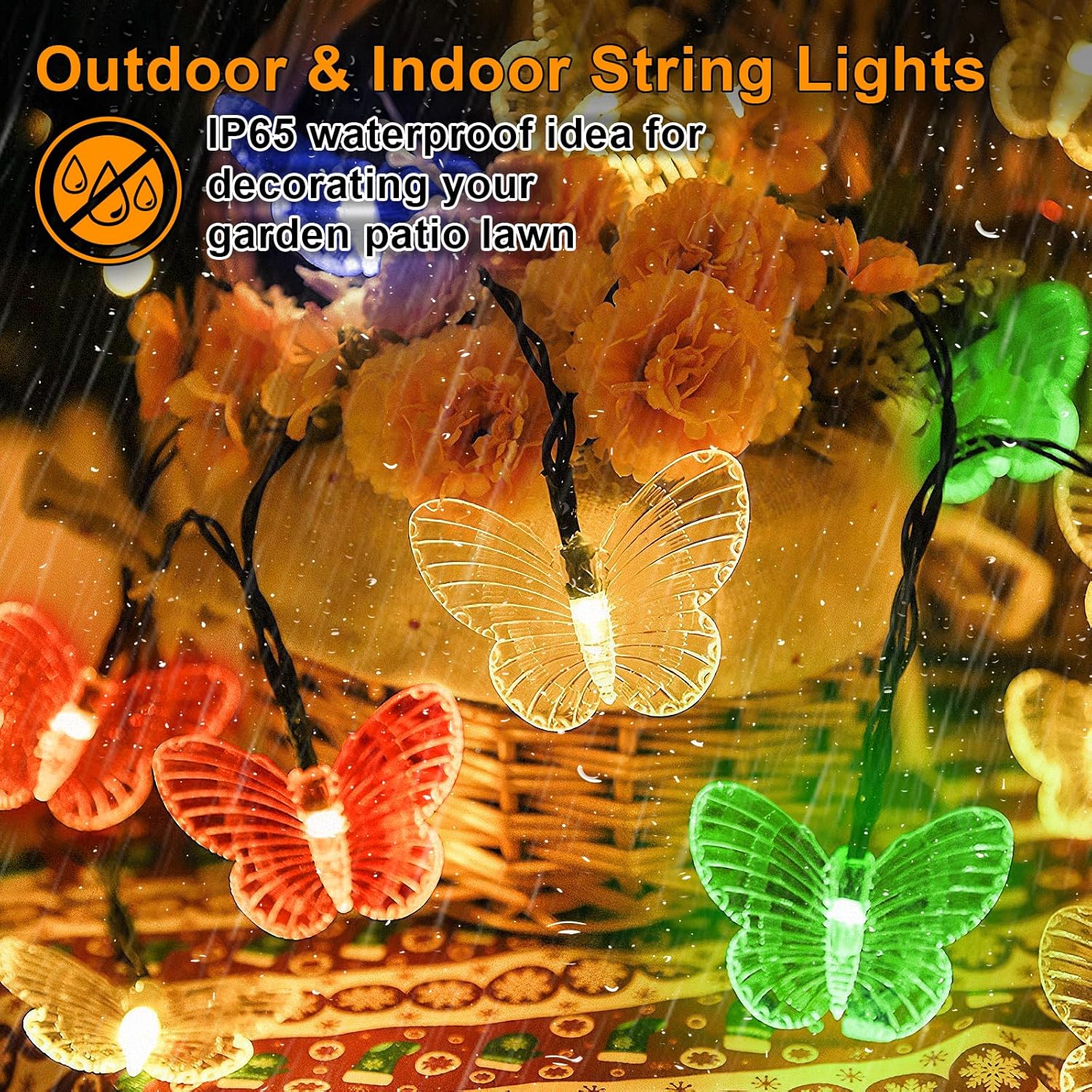 Butterfly Solar String Lights 5M 20LED Solar Powered 8 Modes Decorative Light for Home Party Birthday Summer Garden Wedding Christmas Indoor Outdoor