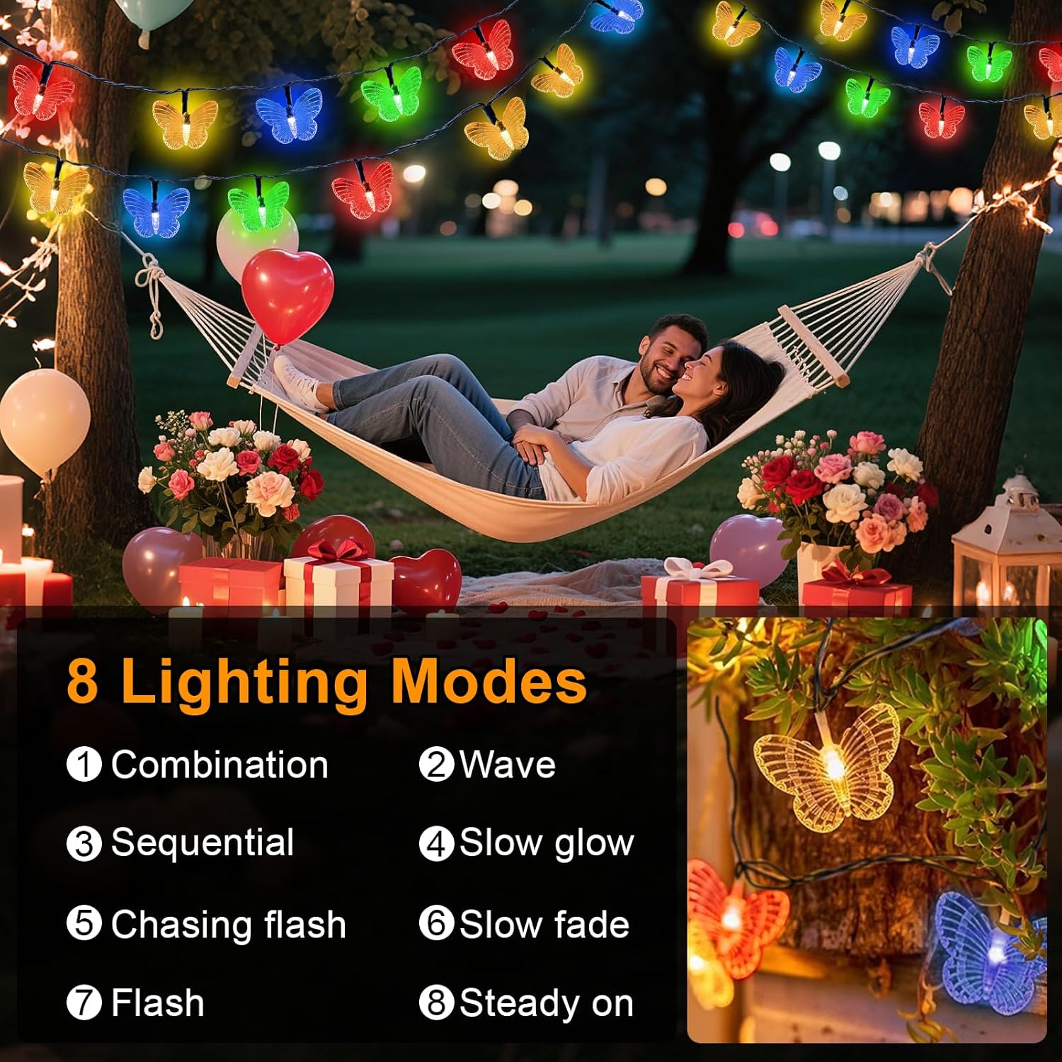Butterfly Solar String Lights 5M 20LED Solar Powered 8 Modes Decorative Light for Home Party Birthday Summer Garden Wedding Christmas Indoor Outdoor