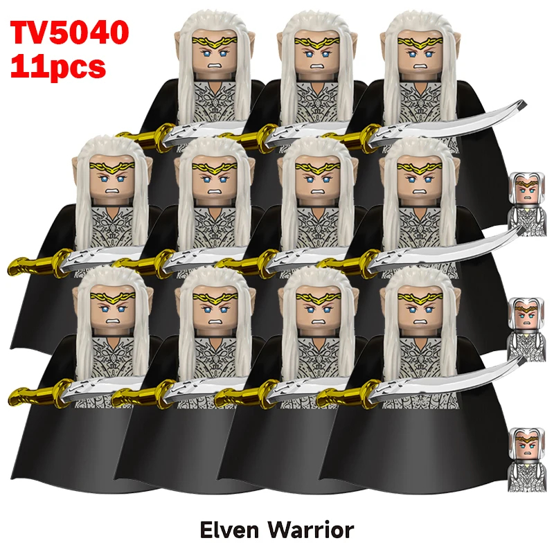 (Style J) 11pcs Medieval Elf Figures Orc Army Soldiers Vargr Raider Knights Building Blocks Bricks DIY Assemble War Toy Gifts for Kids Boy
