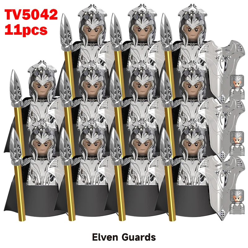 (Style J) 11pcs Medieval Elf Figures Orc Army Soldiers Vargr Raider Knights Building Blocks Bricks DIY Assemble War Toy Gifts for Kids Boy