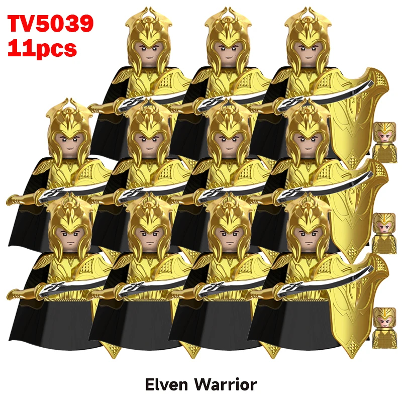 (Style J) 11pcs Medieval Elf Figures Orc Army Soldiers Vargr Raider Knights Building Blocks Bricks DIY Assemble War Toy Gifts for Kids Boy