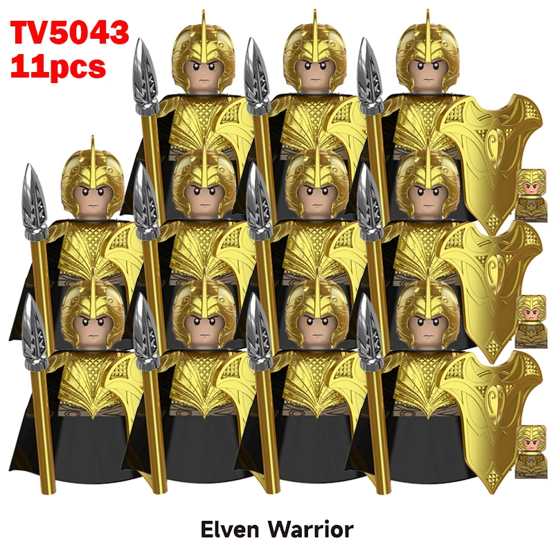 (Style J) 11pcs Medieval Elf Figures Orc Army Soldiers Vargr Raider Knights Building Blocks Bricks DIY Assemble War Toy Gifts for Kids Boy