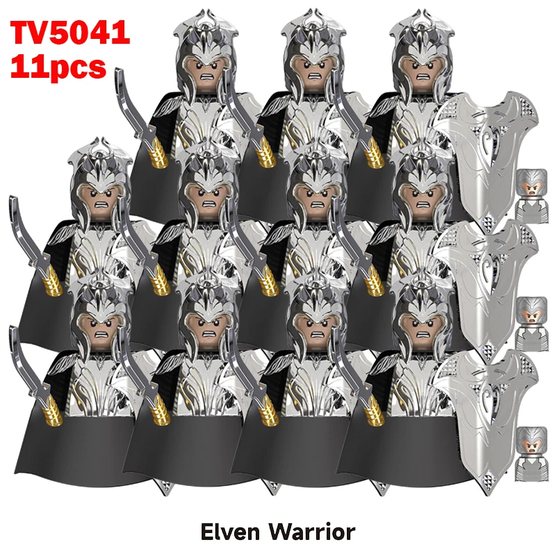 (Style J) 11pcs Medieval Elf Figures Orc Army Soldiers Vargr Raider Knights Building Blocks Bricks DIY Assemble War Toy Gifts for Kids Boy
