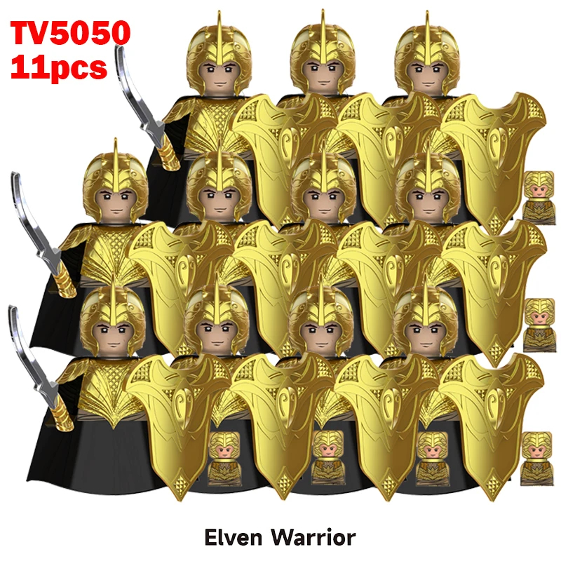 (Style J) 11pcs Medieval Elf Figures Orc Army Soldiers Vargr Raider Knights Building Blocks Bricks DIY Assemble War Toy Gifts for Kids Boy