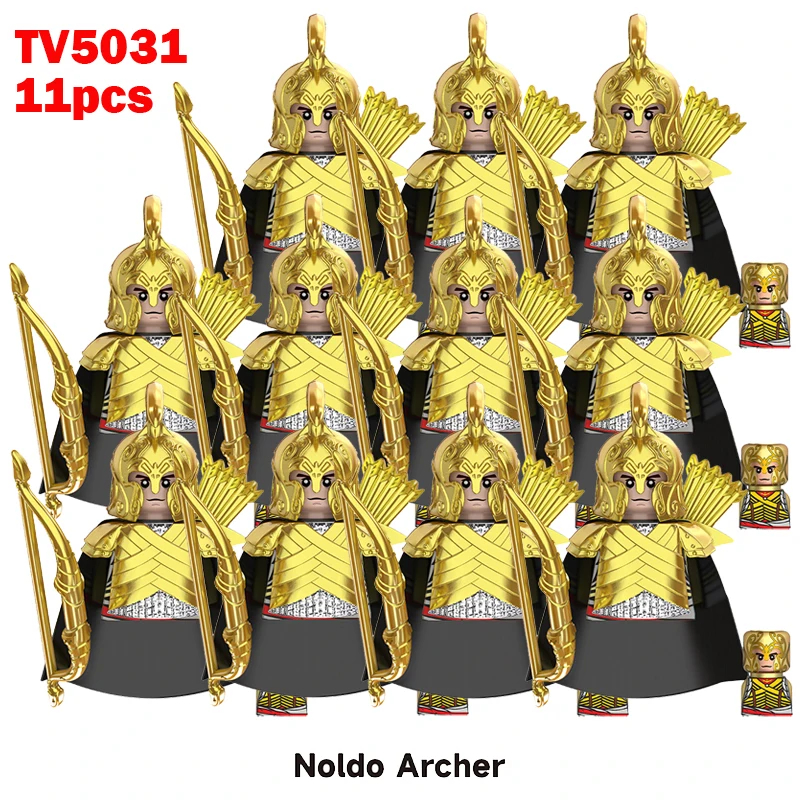 (Style J) 11pcs Medieval Elf Figures Orc Army Soldiers Vargr Raider Knights Building Blocks Bricks DIY Assemble War Toy Gifts for Kids Boy