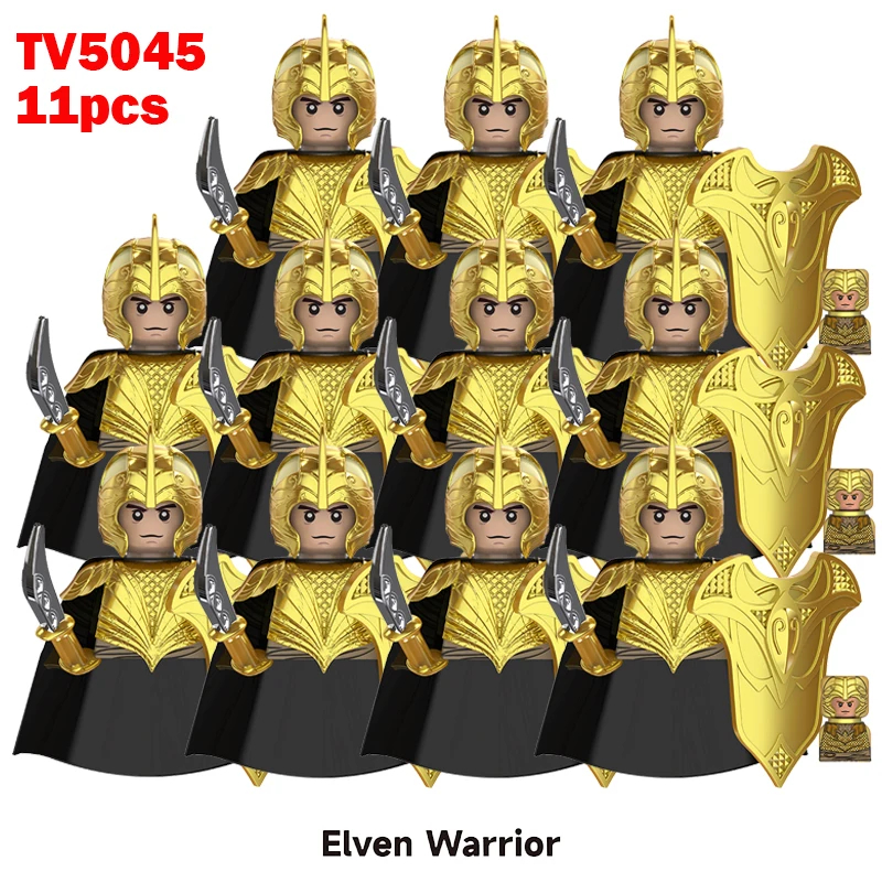 (Style J) 11pcs Medieval Elf Figures Orc Army Soldiers Vargr Raider Knights Building Blocks Bricks DIY Assemble War Toy Gifts for Kids Boy