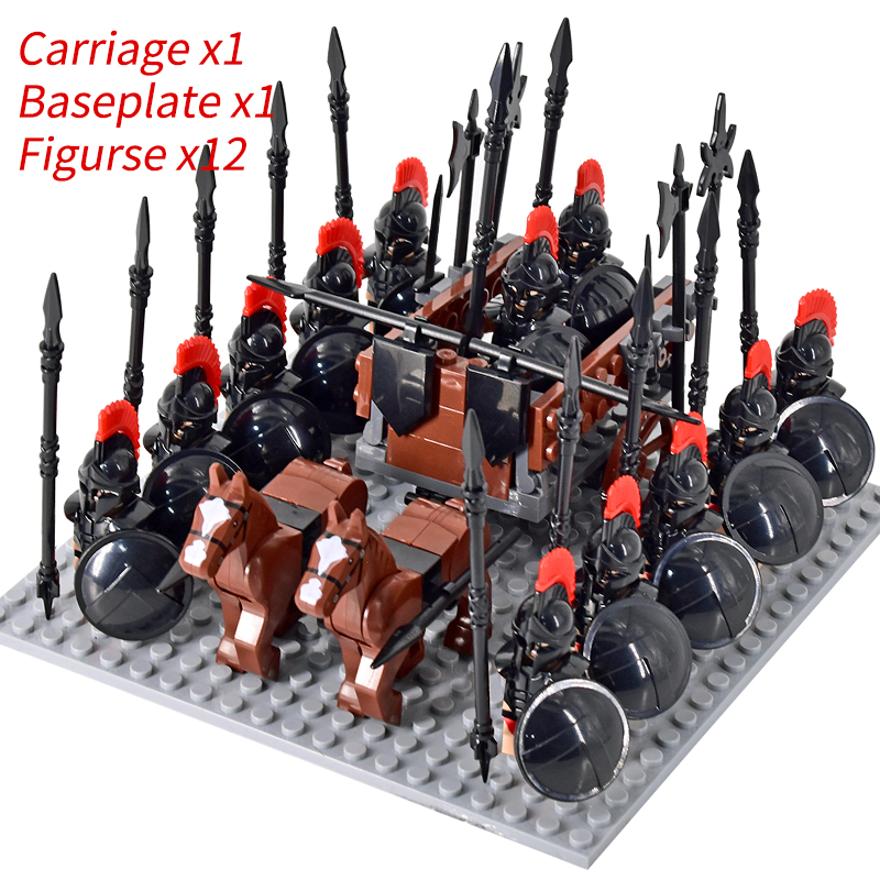 (Army F) Medieval Knights mini Action Figures Building Blocks Roman Chariot Carriage Soldier War Horse Bricks Toys for Children Gift