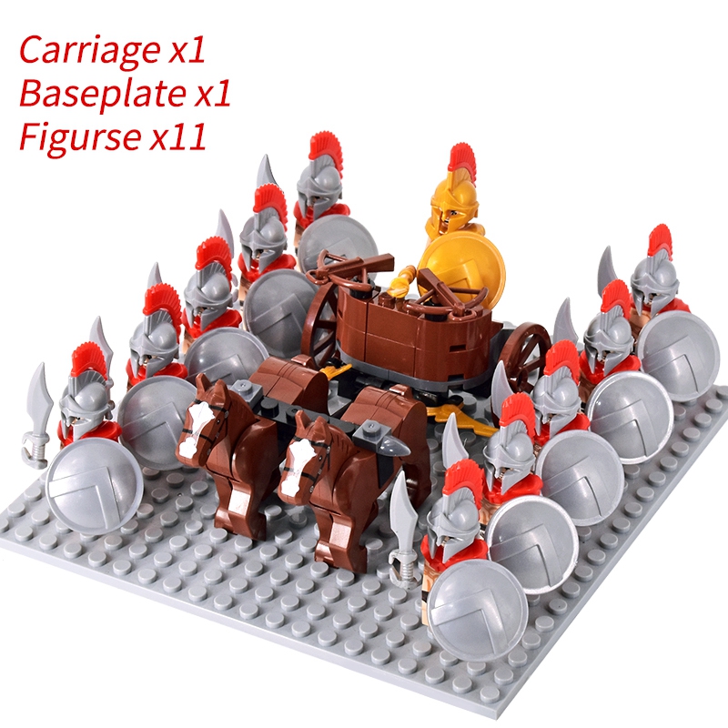 (Army F) Medieval Knights mini Action Figures Building Blocks Roman Chariot Carriage Soldier War Horse Bricks Toys for Children Gift