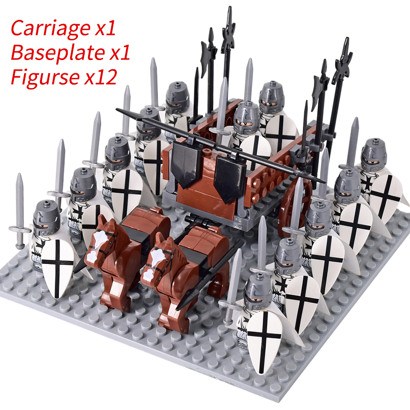 (Army F) Medieval Knights mini Action Figures Building Blocks Roman Chariot Carriage Soldier War Horse Bricks Toys for Children Gift