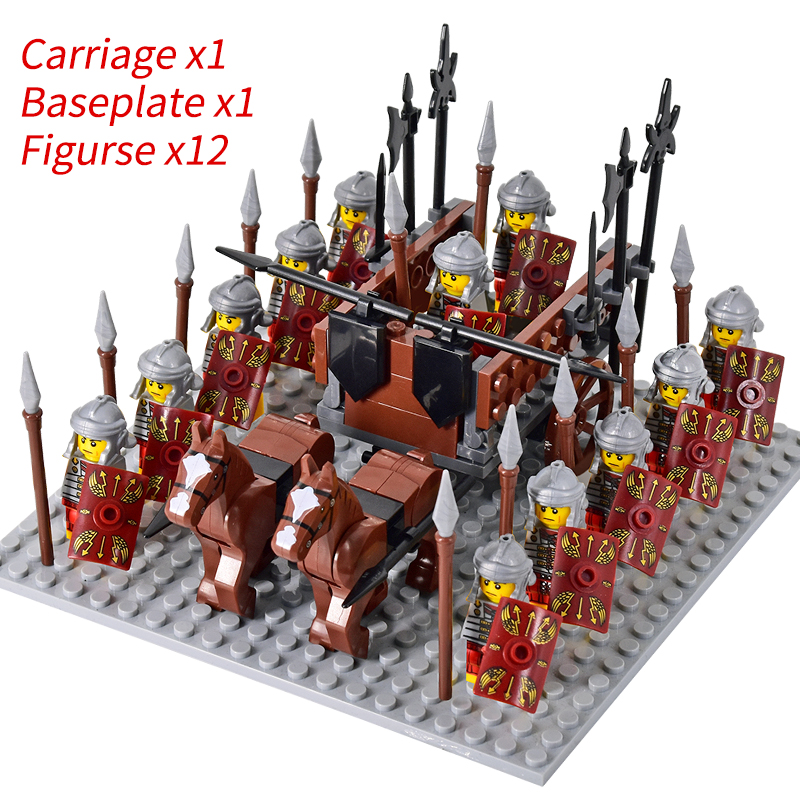 (Army F) Medieval Knights mini Action Figures Building Blocks Roman Chariot Carriage Soldier War Horse Bricks Toys for Children Gift