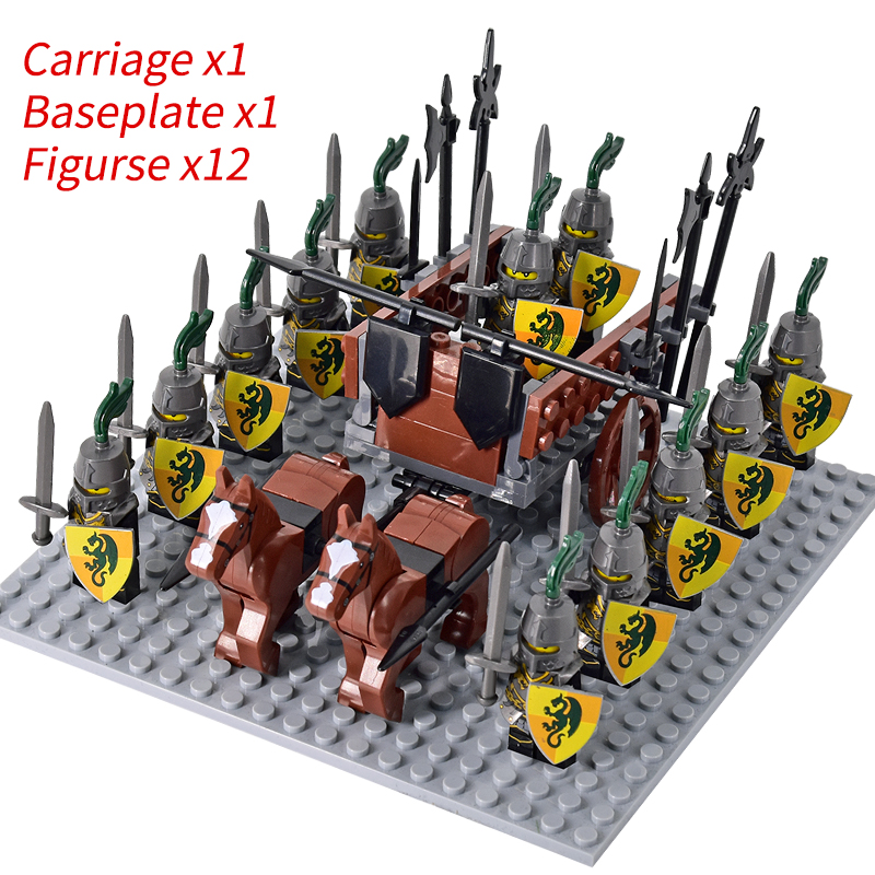 (Army F) Medieval Knights mini Action Figures Building Blocks Roman Chariot Carriage Soldier War Horse Bricks Toys for Children Gift