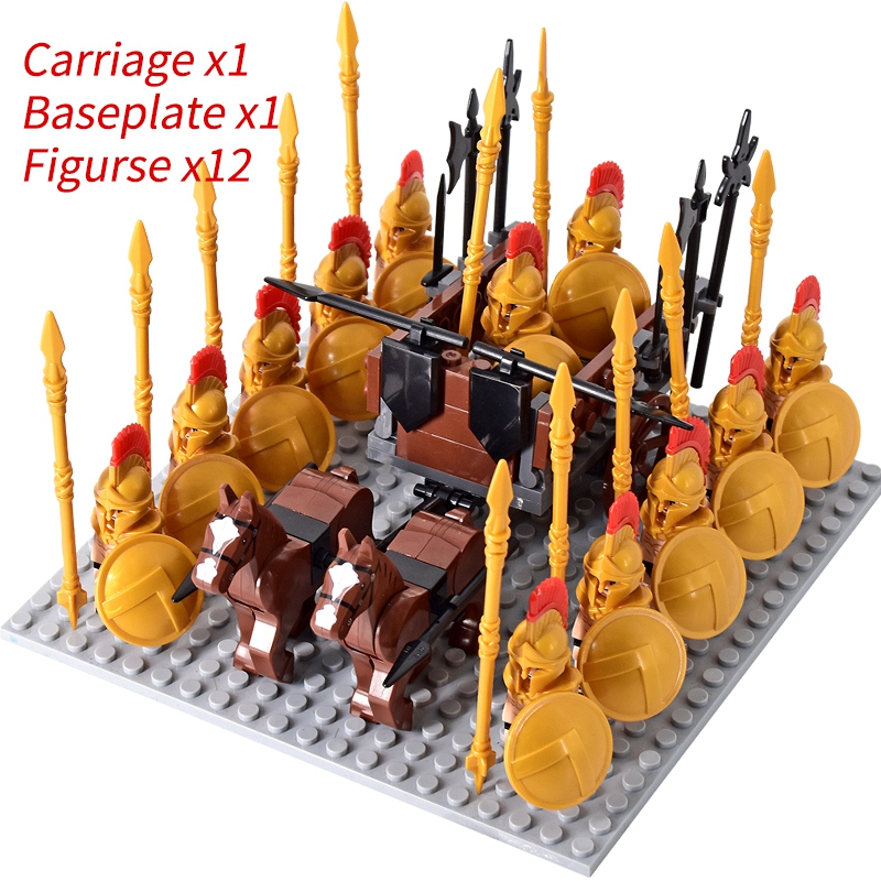 (Army F) Medieval Knights mini Action Figures Building Blocks Roman Chariot Carriage Soldier War Horse Bricks Toys for Children Gift