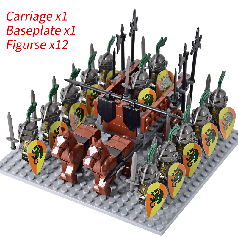 (Army F) Medieval Knights mini Action Figures Building Blocks Roman Chariot Carriage Soldier War Horse Bricks Toys for Children Gift