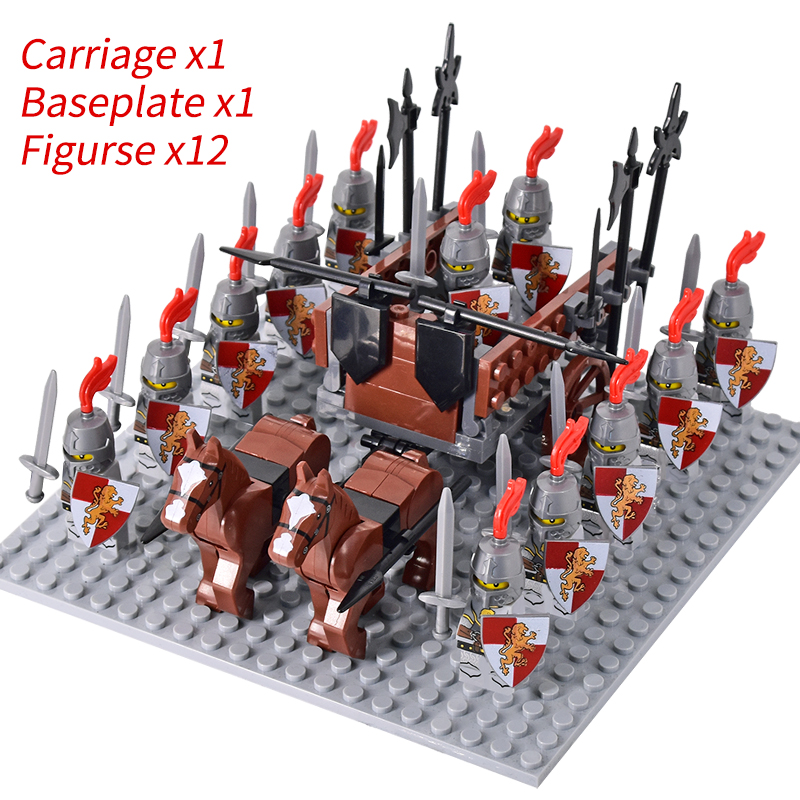 (Army F) Medieval Knights mini Action Figures Building Blocks Roman Chariot Carriage Soldier War Horse Bricks Toys for Children Gift