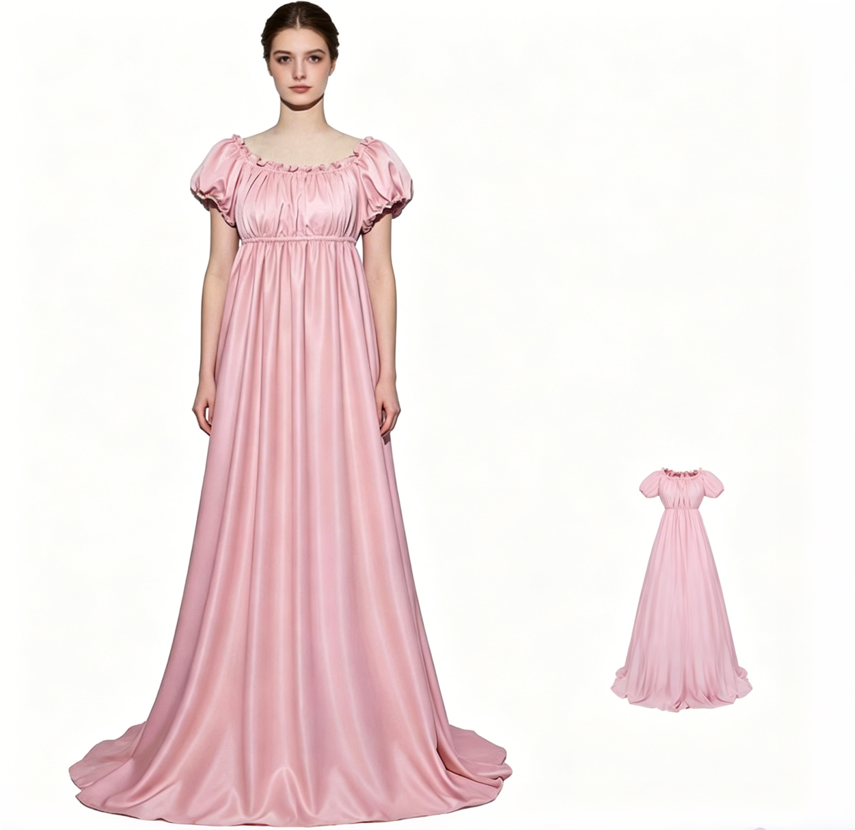 (L) Bridgerton Dress Medieval Vintage Ball Gown Pink Cosplay Costume for Girls Party Performance