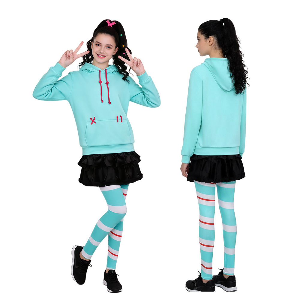 (120CM) Kids Vanellope Cosplay Costume Wreck It Ralph 2 Dress for Halloween Party Anime Roleplay Outfit