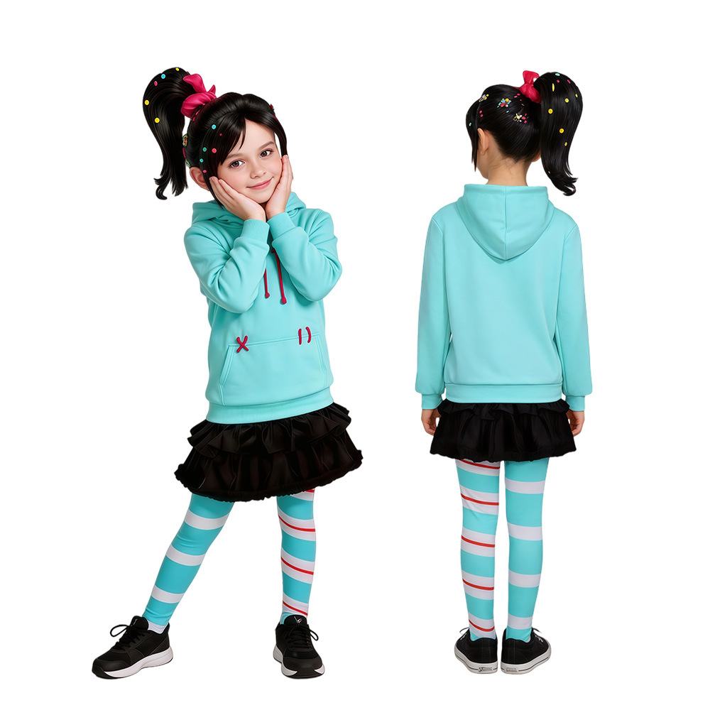 (120CM) Kids Vanellope Cosplay Costume Wreck It Ralph 2 Dress for Halloween Party Anime Roleplay Outfit