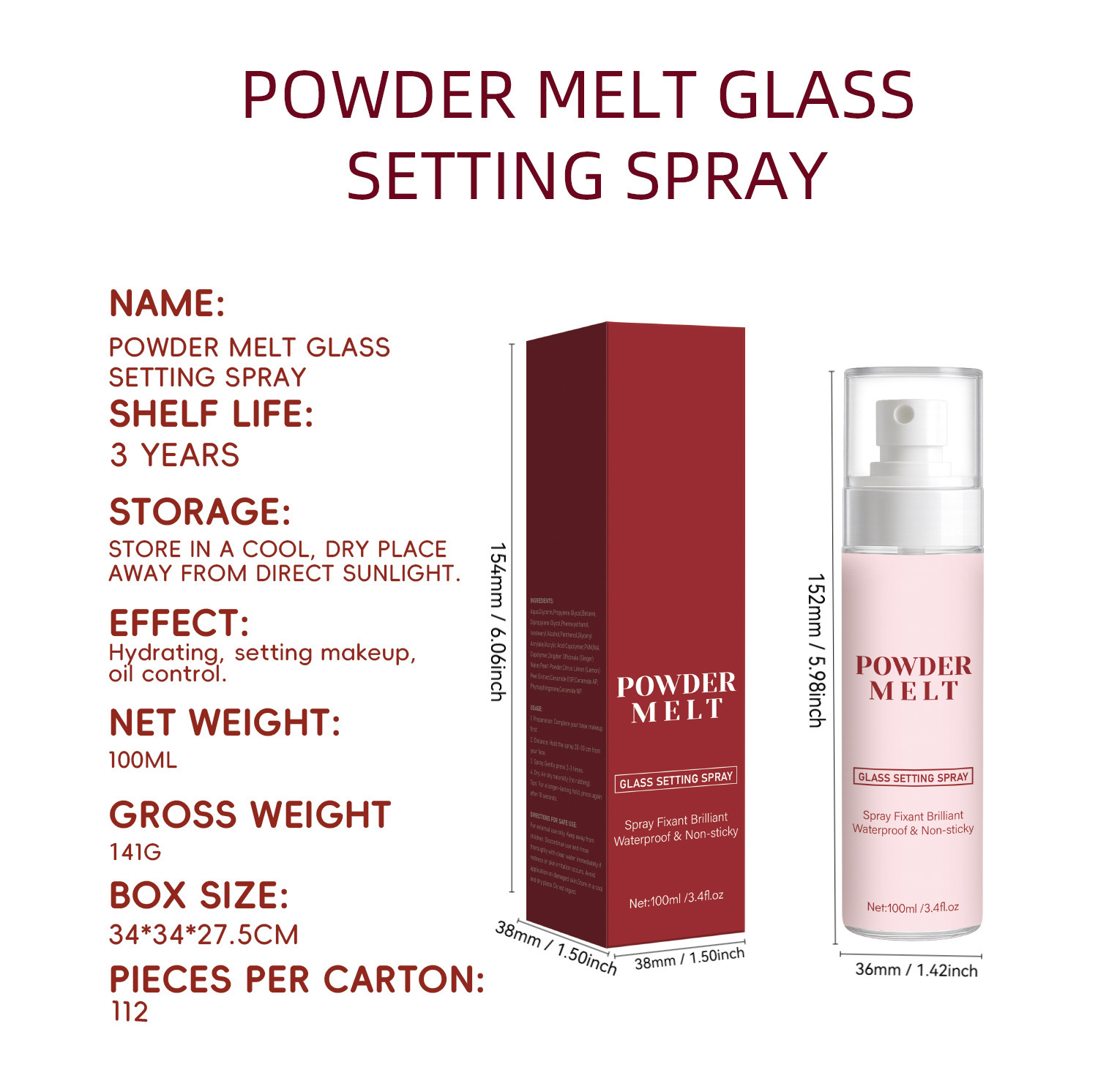 Powder Melt Glass Setting Spray Long Lasting Makeup Fixer For Flawless Shine Control Daily Wear Photography Events 100ml