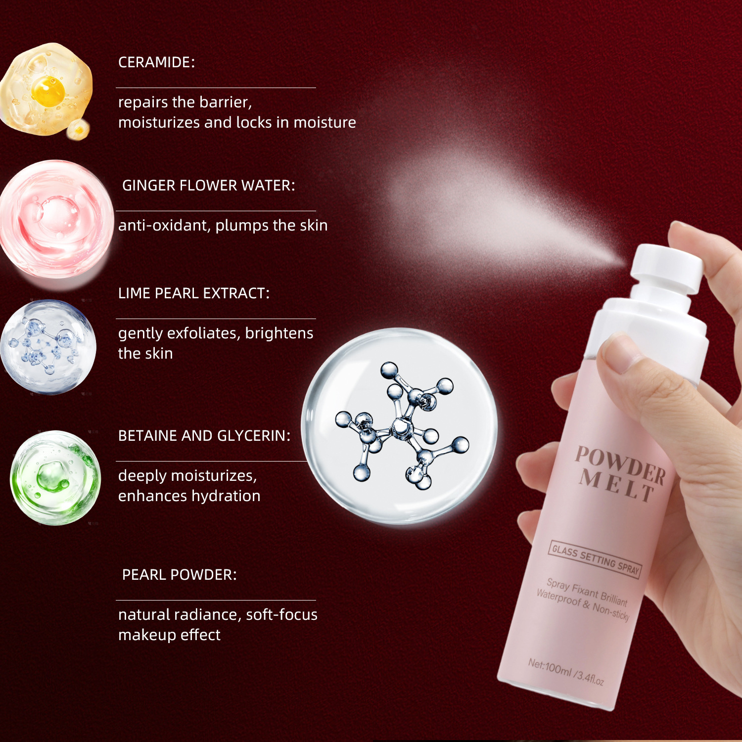 Powder Melt Glass Setting Spray Long Lasting Makeup Fixer For Flawless Shine Control Daily Wear Photography Events 100ml