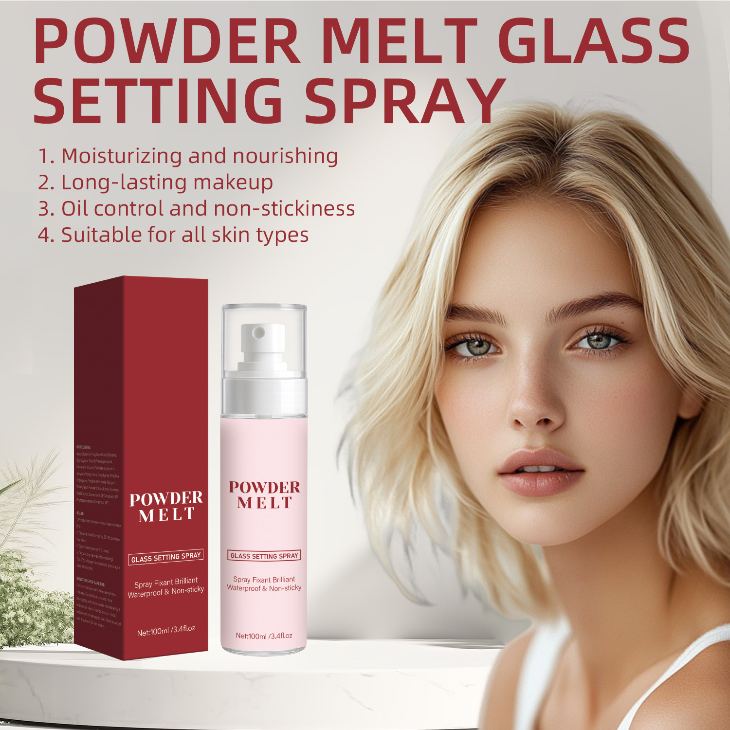 Powder Melt Glass Setting Spray Long Lasting Makeup Fixer For Flawless Shine Control Daily Wear Photography Events 100ml