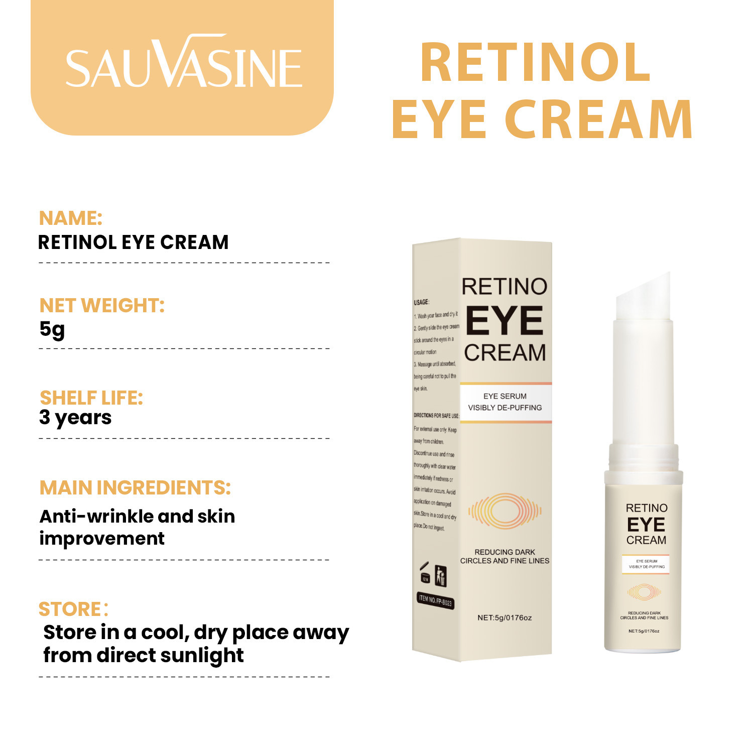 Retinol Eye Cream For Hydrating Smoothing Fine Lines Dark Circles Under Eye Puffiness Daily Skin Nourishment 5g