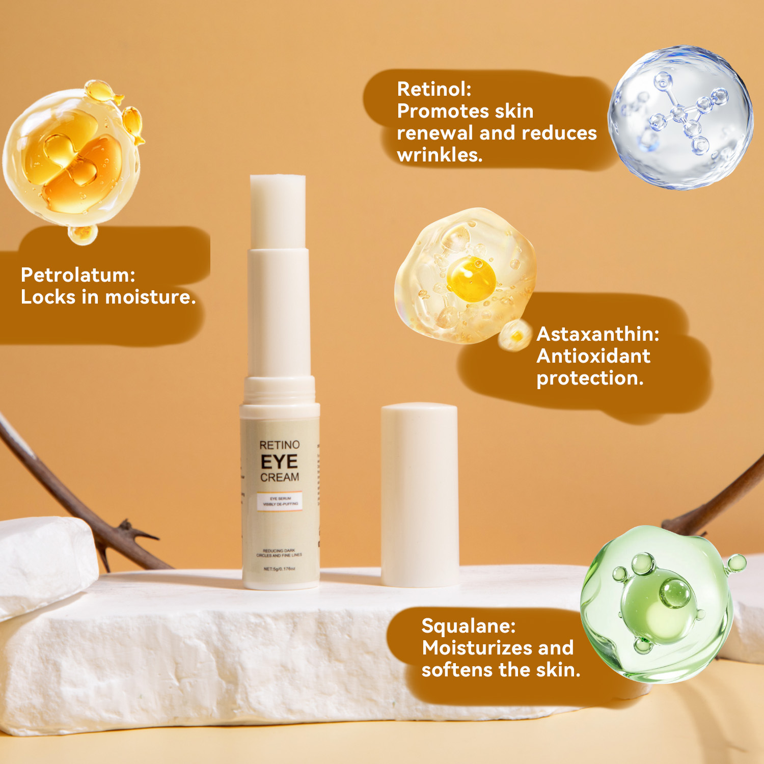 Retinol Eye Cream For Hydrating Smoothing Fine Lines Dark Circles Under Eye Puffiness Daily Skin Nourishment 5g