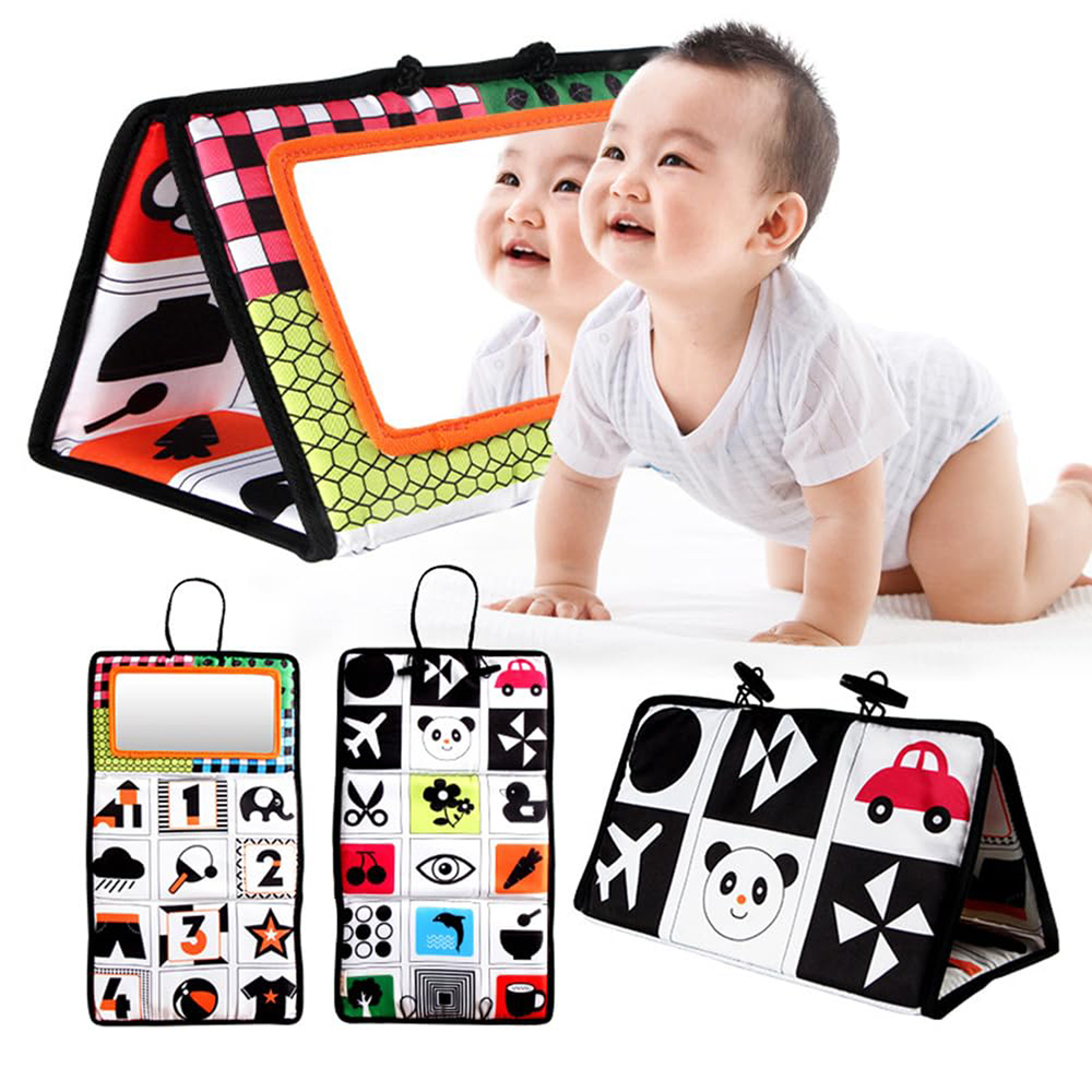 (B) Black and White Newborn Mirror Toys Baby Tummy Time for Babies Montessori Development Crawl High Contrast Activity Sensory Toy