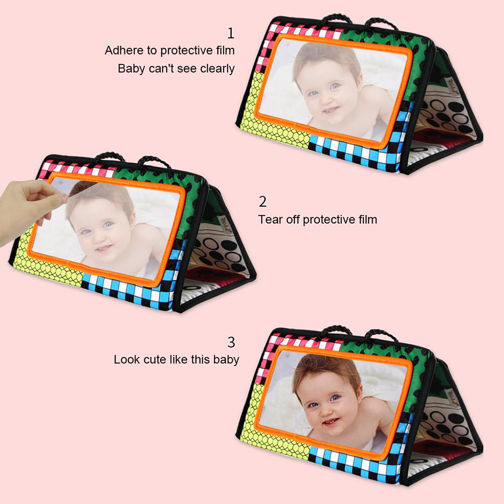 (B) Black and White Newborn Mirror Toys Baby Tummy Time for Babies Montessori Development Crawl High Contrast Activity Sensory Toy