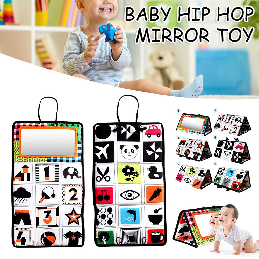 (B) Black and White Newborn Mirror Toys Baby Tummy Time for Babies Montessori Development Crawl High Contrast Activity Sensory Toy