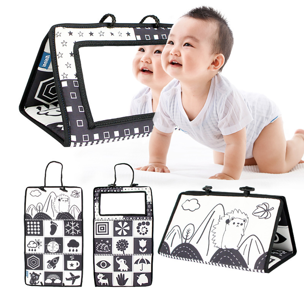 (B) Black and White Newborn Mirror Toys Baby Tummy Time for Babies Montessori Development Crawl High Contrast Activity Sensory Toy