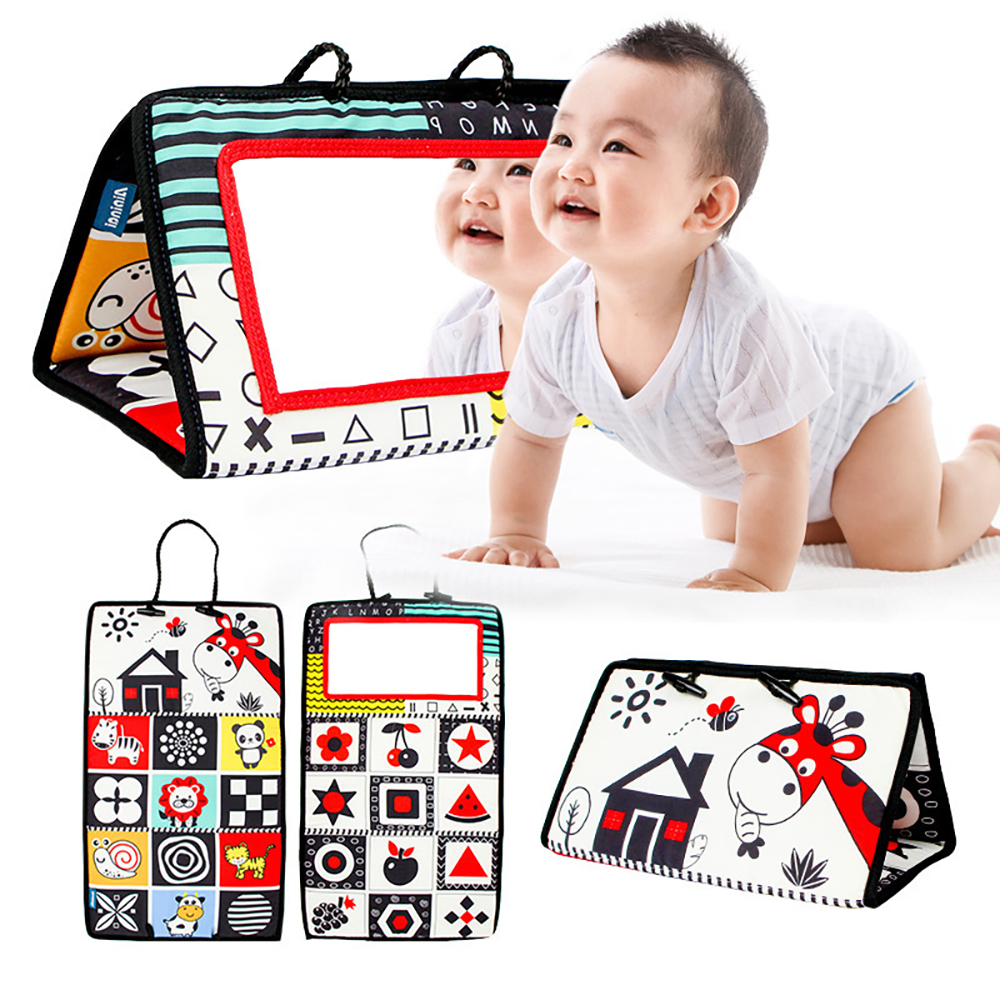 (B) Black and White Newborn Mirror Toys Baby Tummy Time for Babies Montessori Development Crawl High Contrast Activity Sensory Toy
