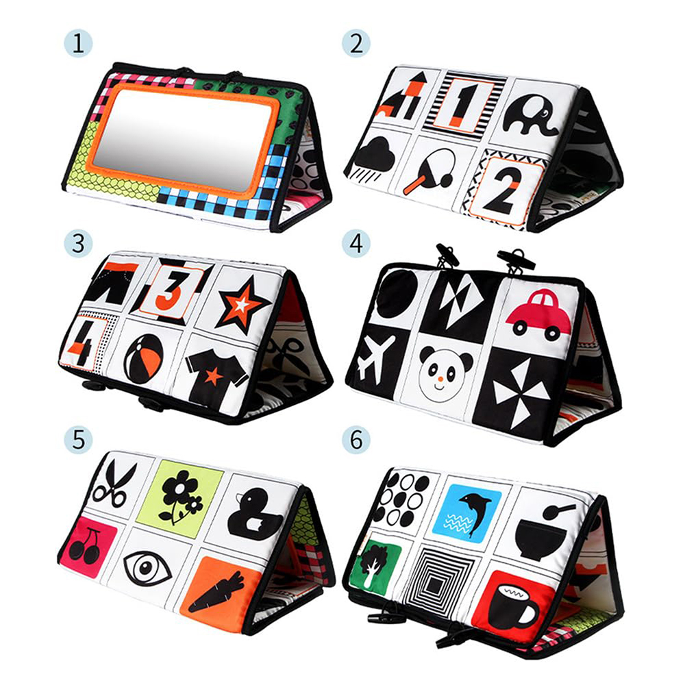 (B) Black and White Newborn Mirror Toys Baby Tummy Time for Babies Montessori Development Crawl High Contrast Activity Sensory Toy