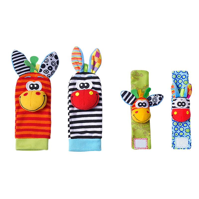 (4pcs 002) Baby Rattle Toys Cute Stuffed Animals Wrist Rattle Foot Finder Socks 0~12 Months For Infant Boy Girl Newborn Gift